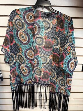 New Look Boho Medallion Fringe Kimono Cardigan XL Festival Cover Up